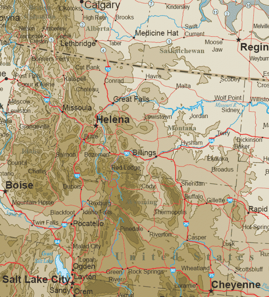 Northern Rocky Mountain States Topo Map in Us Map Rocky Mountain States