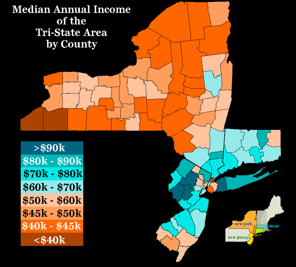Oc] Median Annual Income Of The Tri-State Area (New York, New Jersey intended for New York Tri State Area Map