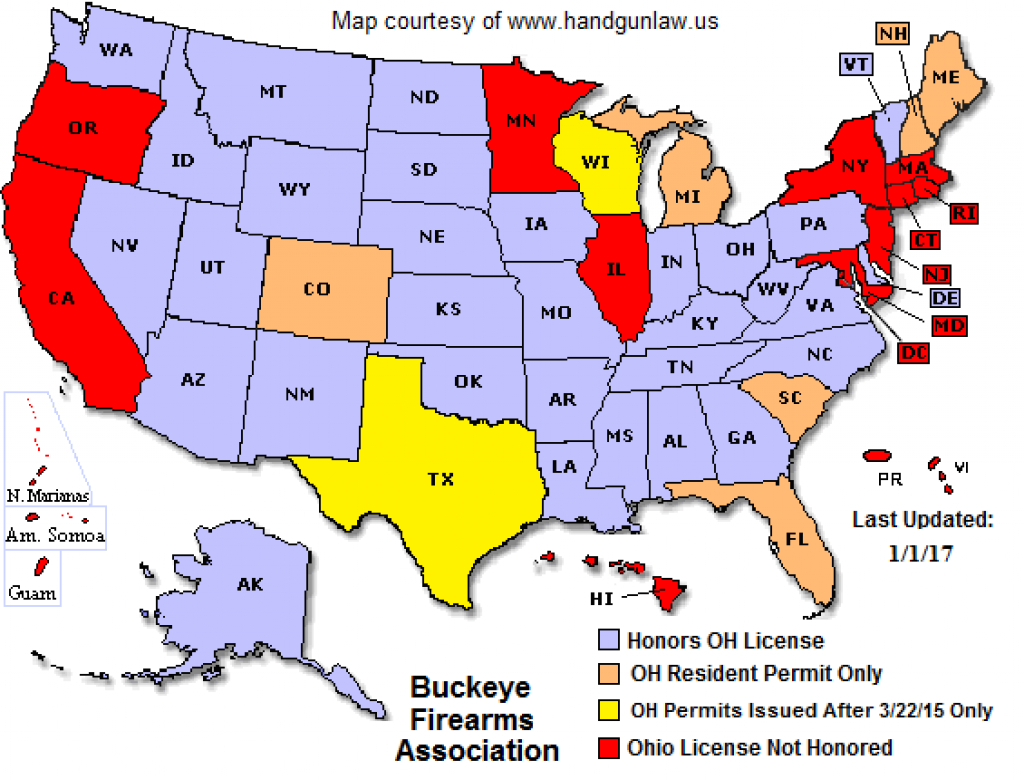 Ohio Ccw Reciprocity Map | Buckeye Firearms Association with Concealed Carry States Map 2016