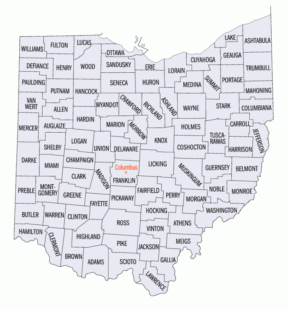 Ohio County Map inside State Of Ohio Map Showing Counties