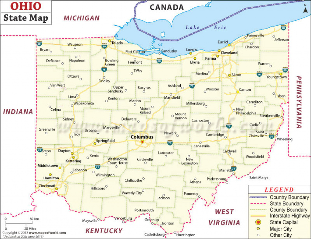 Ohio State Map inside Ohio State Map