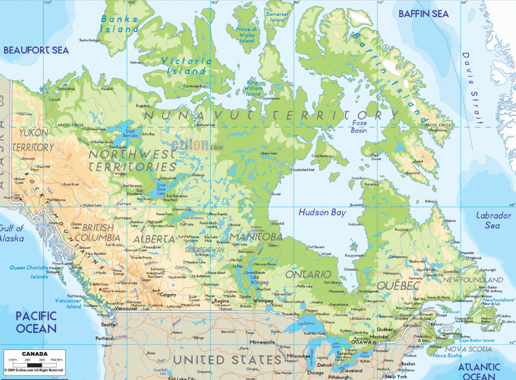 Physical Map Of Canada - Ezilon Maps inside United States And Canada Physical Map
