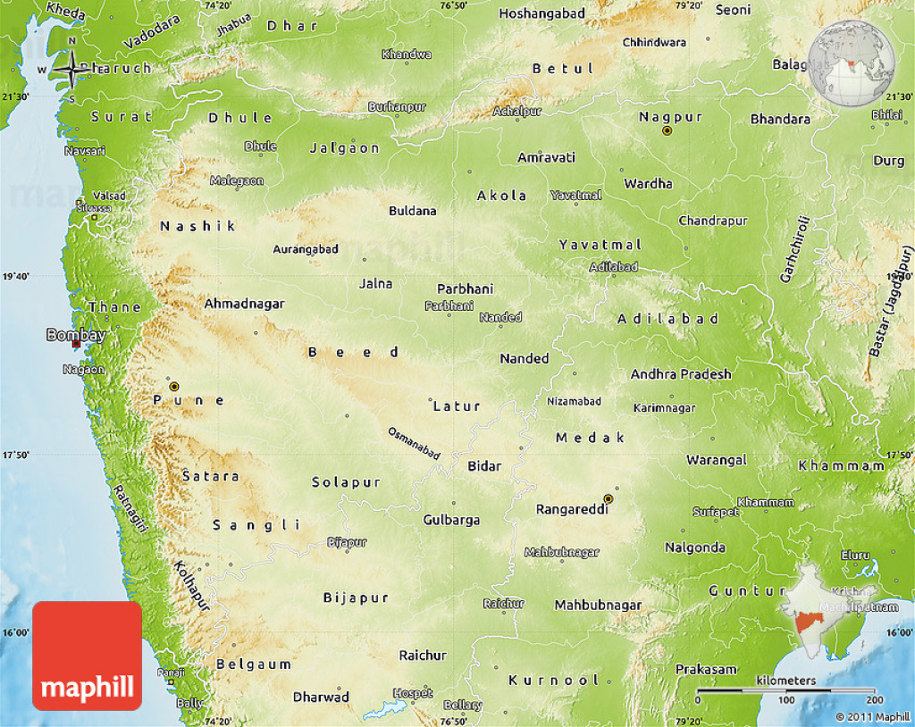 Physical Map Of Maharashtra regarding Physical Map Of Maharashtra State