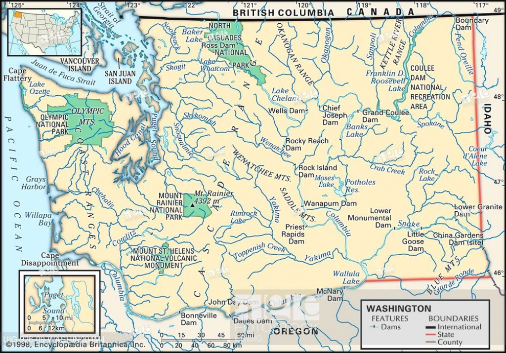 Physical Map Of The State Of Washington, Showing Rivers, Stock Photo for Physical Map Of Washington State