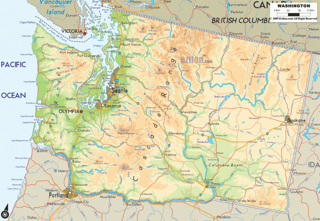 Physical Map Of Washington - Ezilon Maps in Physical Map Of Washington State