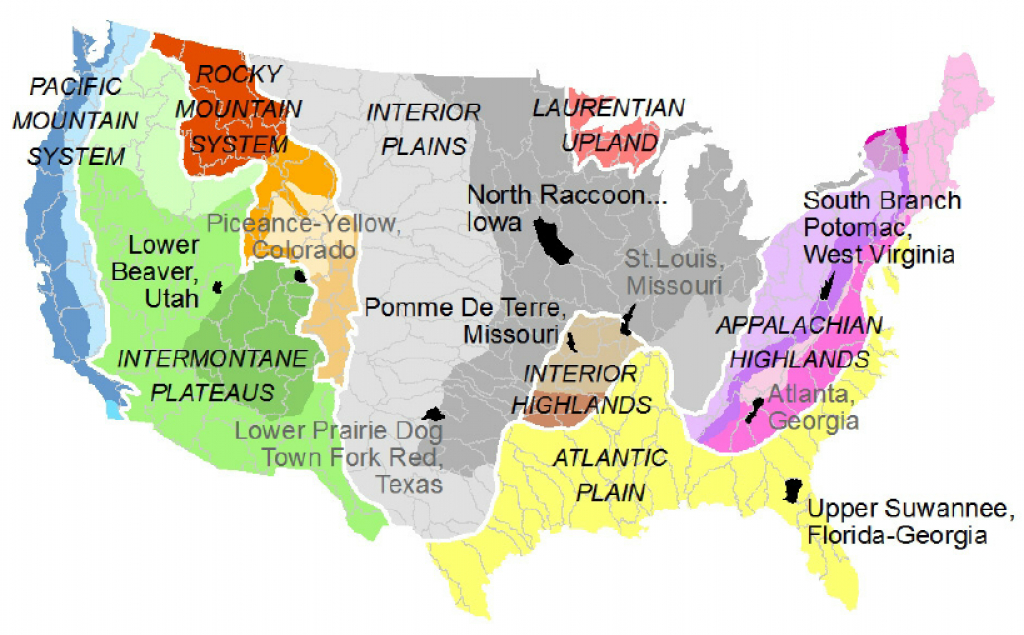 Physiographic Divisions (White Outlines) And Provinces (Varied Color regarding Physiographic Map Of The United States