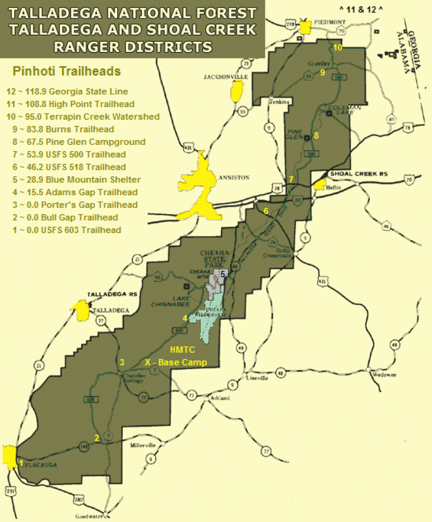 Pinhoti Hiking Trail - East Alabama Travel Destinations intended for Cheaha State Park Trail Map