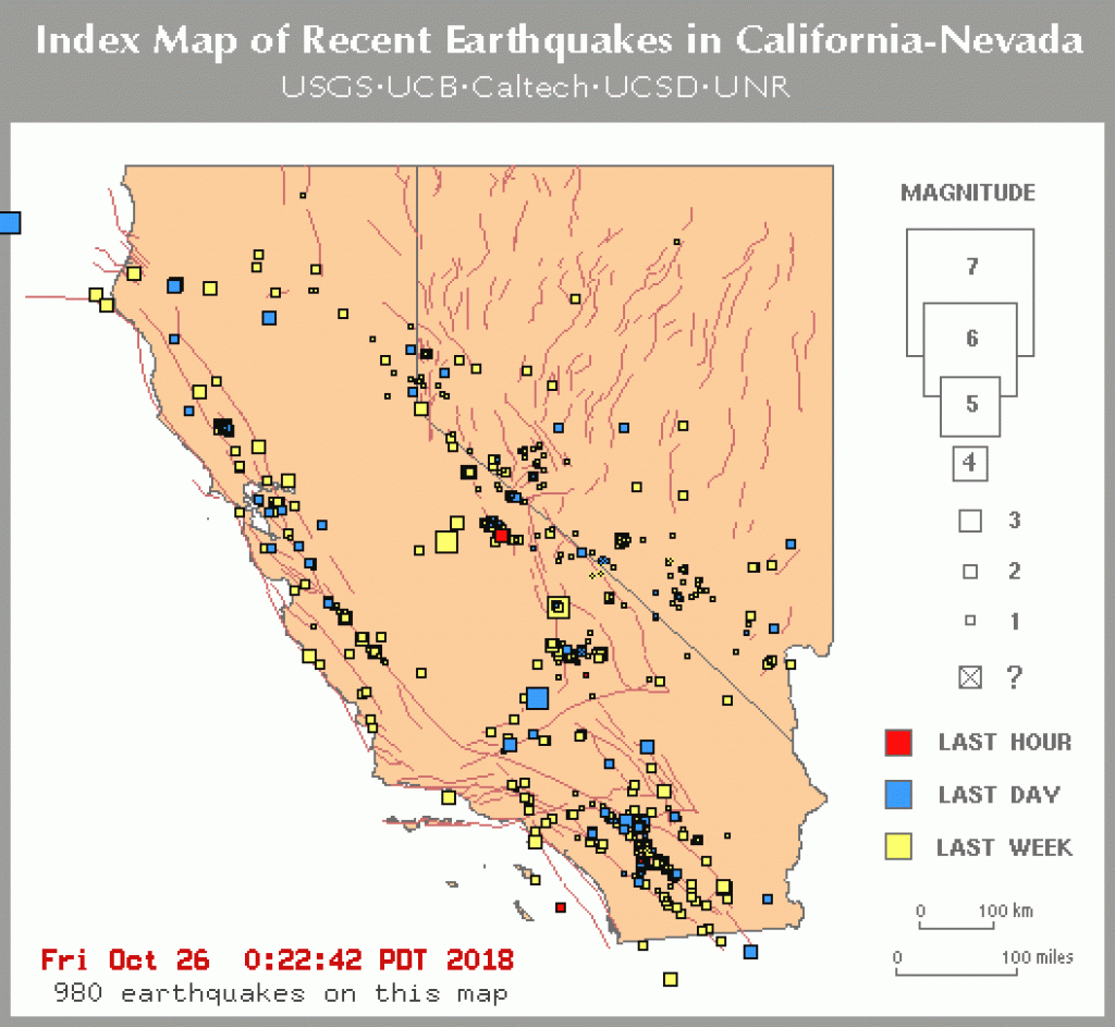 Recent Earthquakes In California And Nevada - Index Map throughout California Map With States