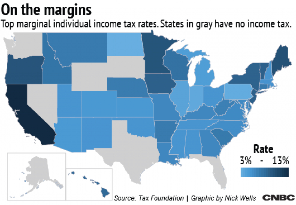 Retire Here If You Want To Save On Taxes within States With No Income Tax Map