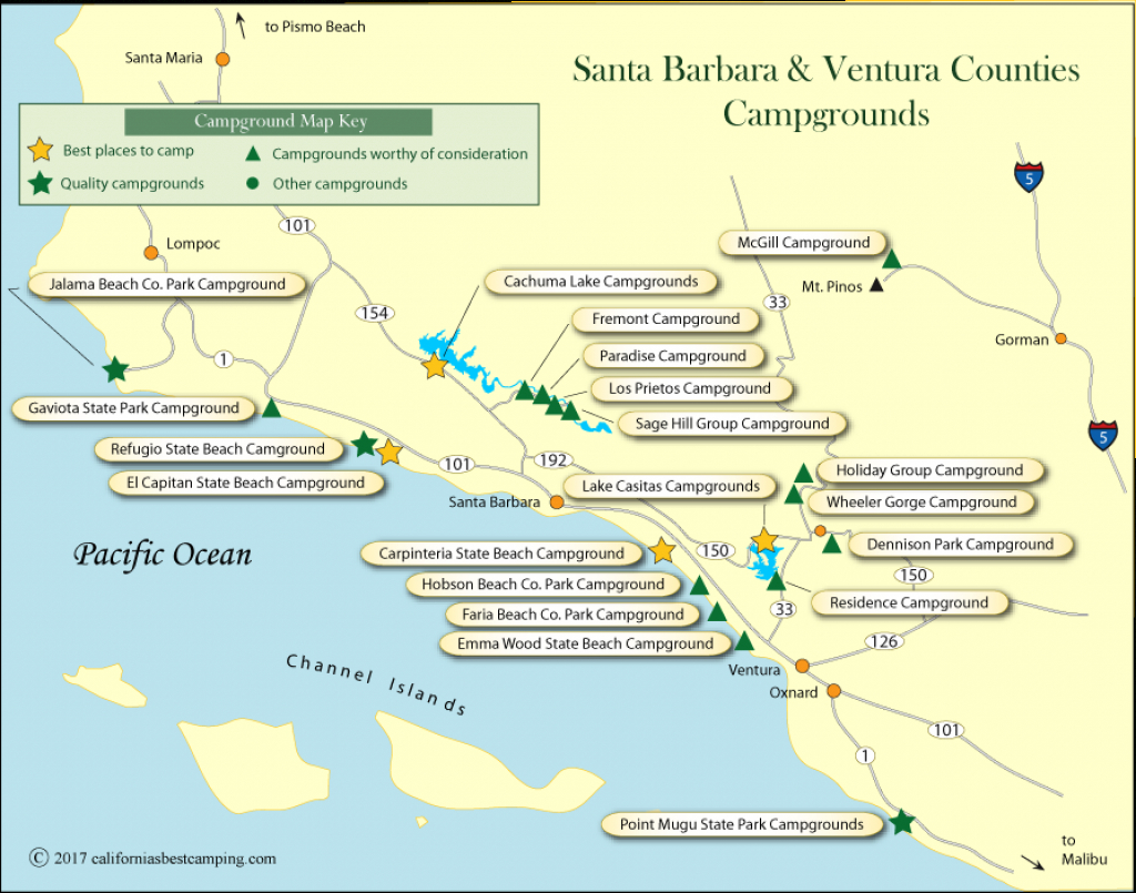 Santa Barbara - Ventura Counties Campground Map regarding Carpinteria State Beach Campground Map