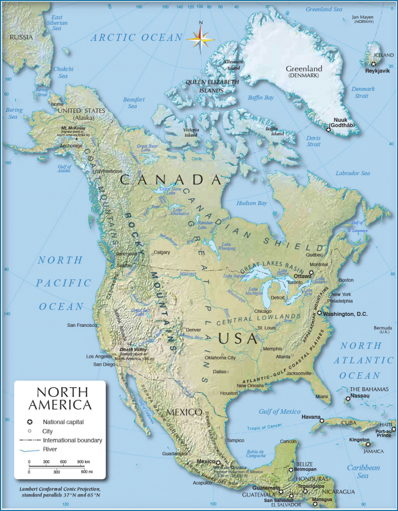 Shaded Relief Map Of North America (1200 Px) - Nations Online Project throughout Physiographic Map Of The United States