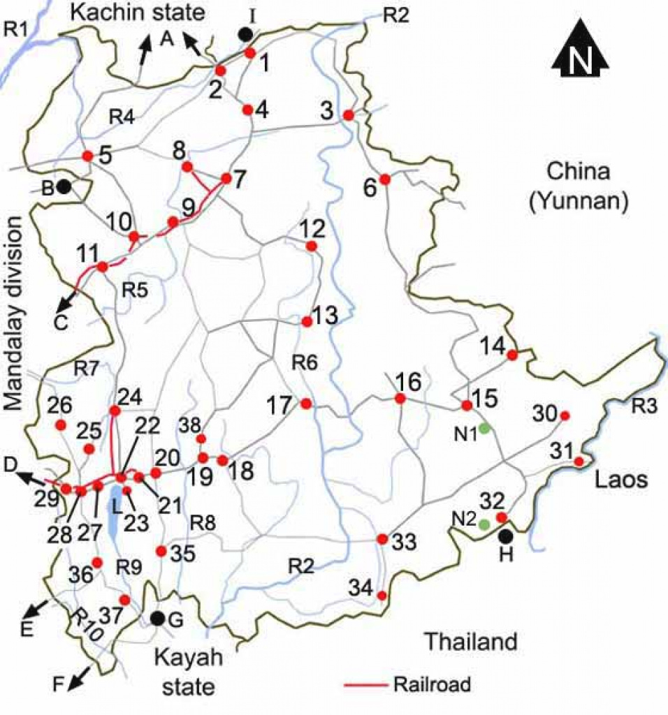 Shan State Map, Eastern Myanmar, Burma, Roads, Rivers, Towns, Border with regard to Eastern Shan State Map