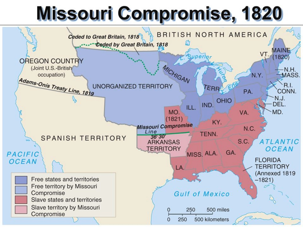 Slave States Vs. Free States In 1819, The Us Had 22 States: 11 Were with Slave States And Free States Map