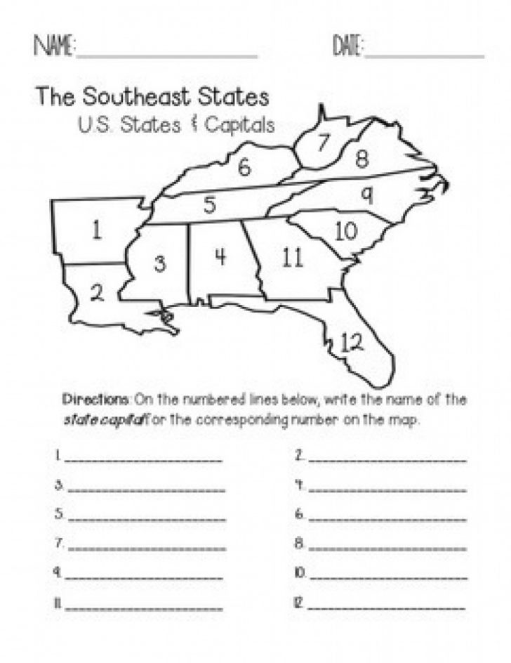 Southeast Region States And Capitals Quiz Packfaith And Fourth Within ...