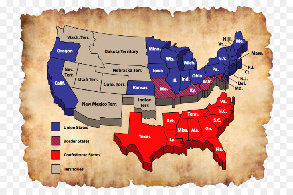 Southern United States American Civil War Confederate States Of in Civil War Map Union And Confederate States