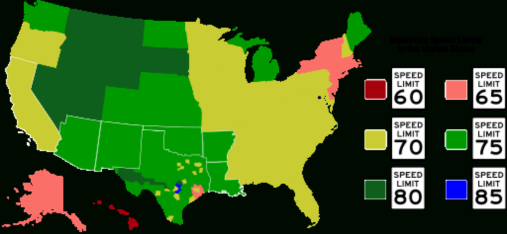 Speed Limits In The United Statesjurisdiction - Wikipedia within Interstate Speed Limits By State Map