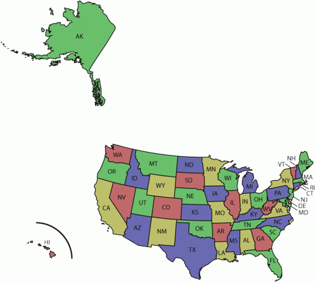 State Abbreviations Map - Lower 48 States, Alaska, And Hawaii throughout United States Including Alaska And Hawaii Map