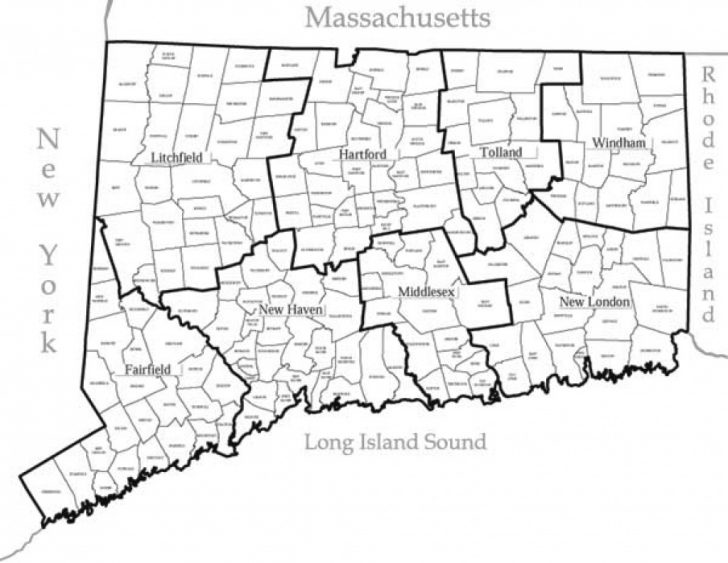 Connecticut State Map With Counties And Cities