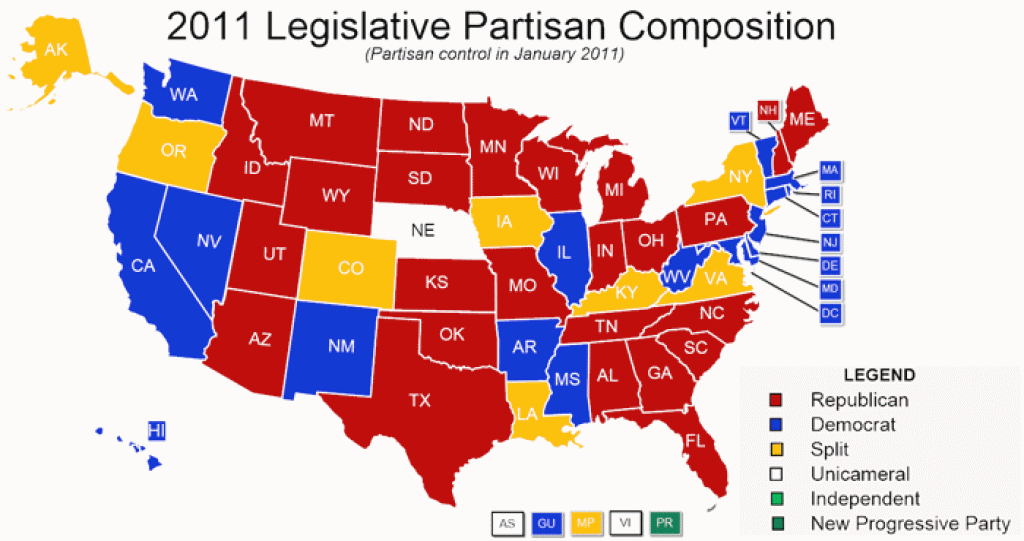 State Partisan Composition in State Legislature Map 2016