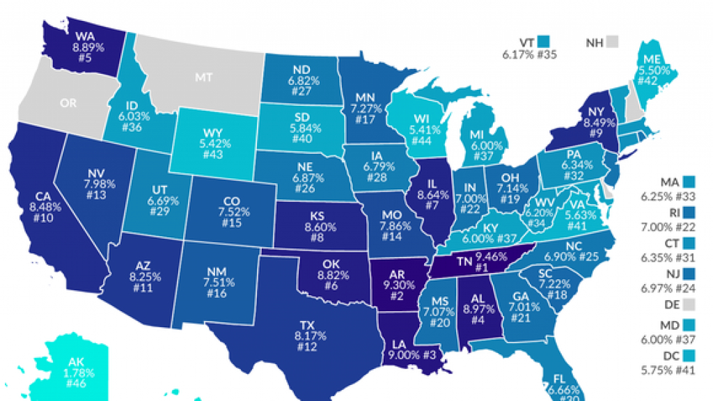 State Sales Tax: State Sales Tax Break within Us State Tax Map