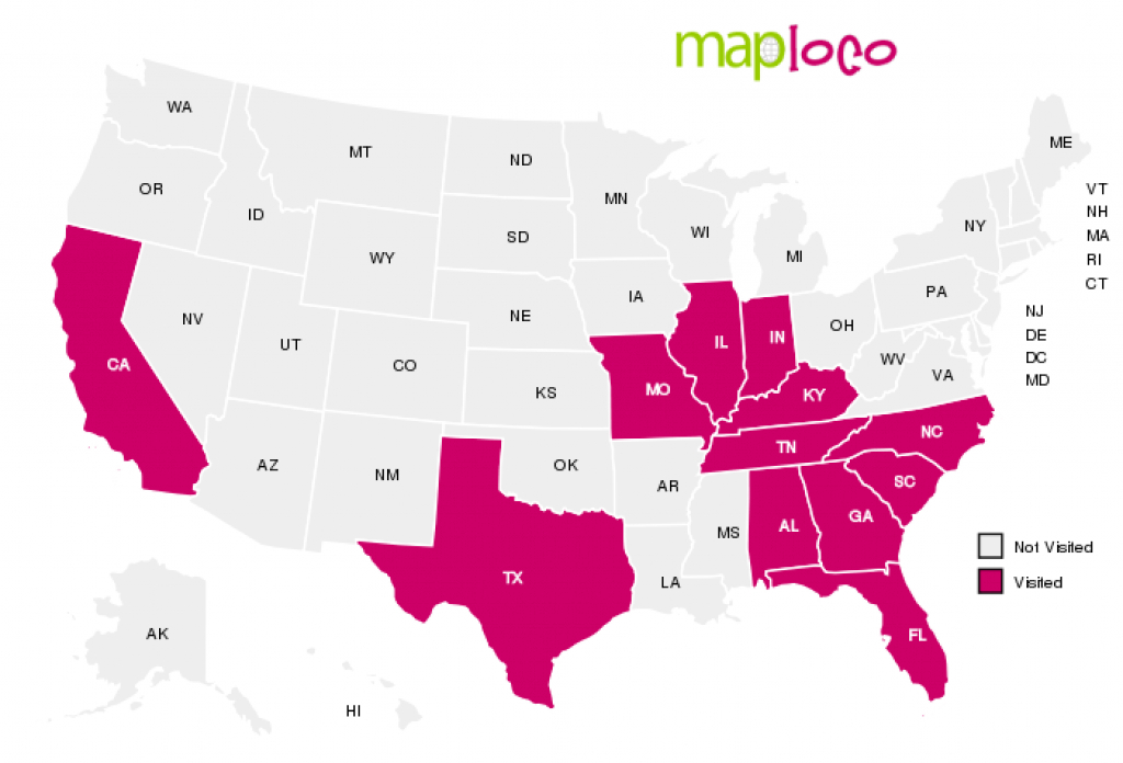 States I&amp;#039;ve Visited: Al, Ca, Fl, Ga, Il, In, Ky, Mo, Nc, Sc, Tn, Tx pertaining to What States I Ve Been To Map