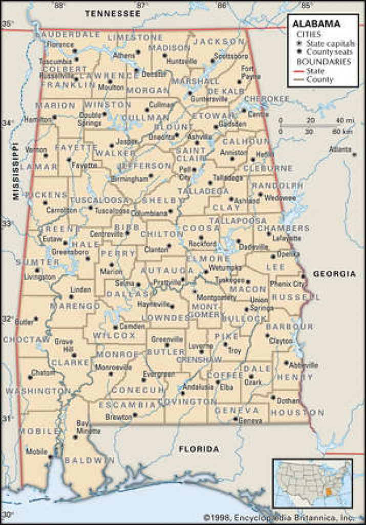 Stock Illustration - Map Of The State Of Alabama Showing County Seats intended for Tennessee Alabama State Line Map