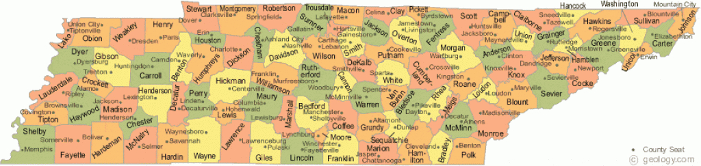 Tennessee County Map throughout State Map Of Tennessee Showing Cities