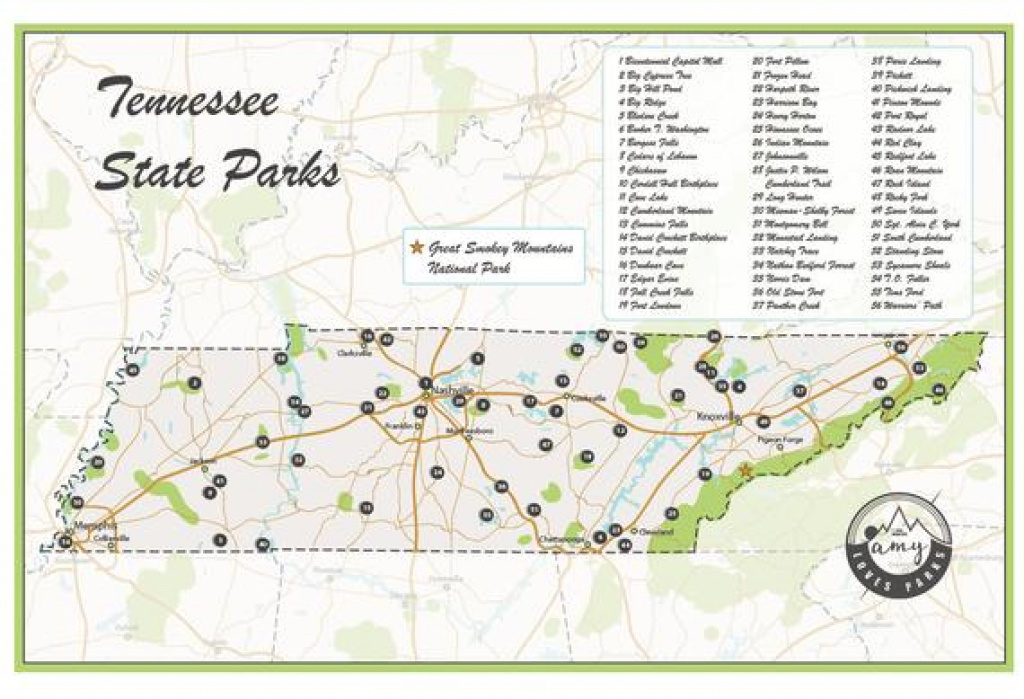 Tennessee State Parks Map | Etsy inside Tennessee State Parks Map