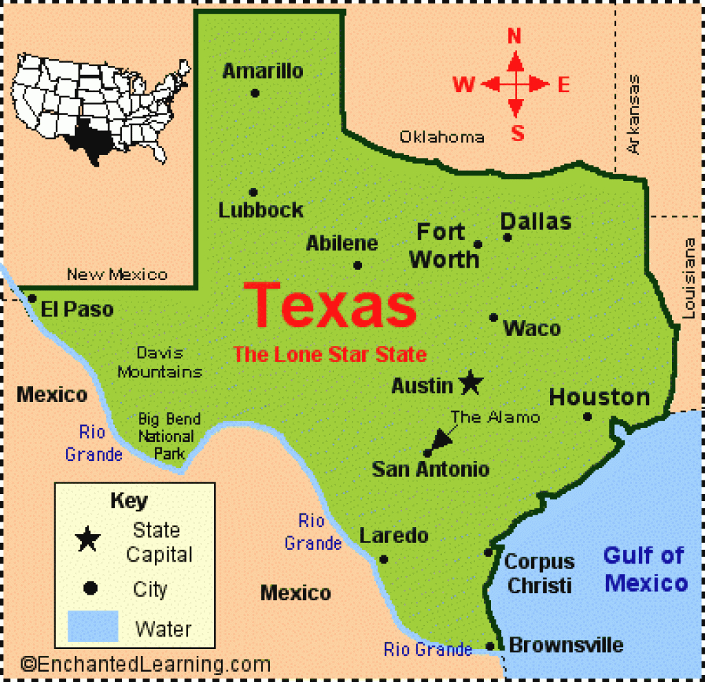 Texas: Facts, Map And State Symbols - Enchantedlearning with Map Of Texas And Surrounding States