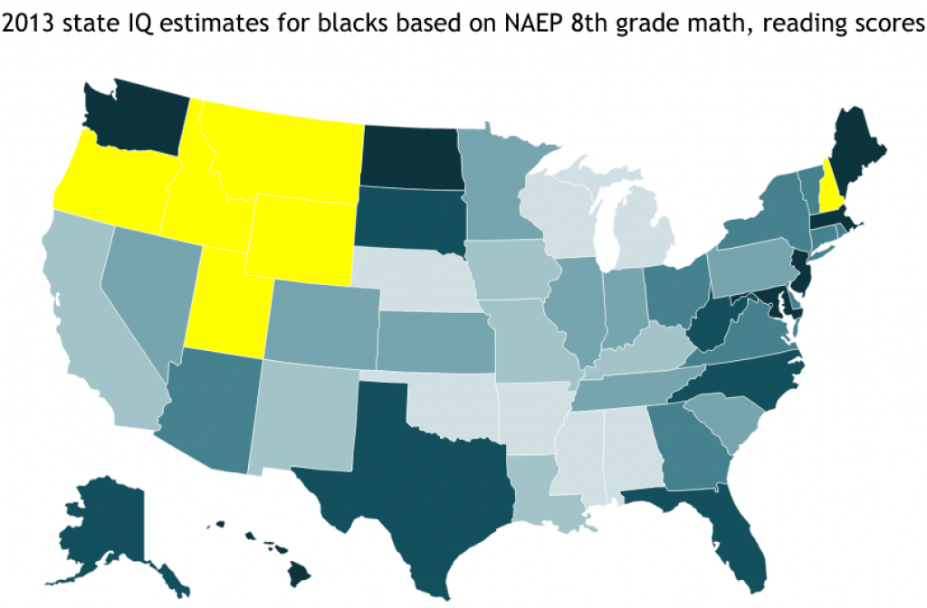 The Audacious Epigone: State Iq Estimates, Blacks Only (2013) with regard to Iq By State Map