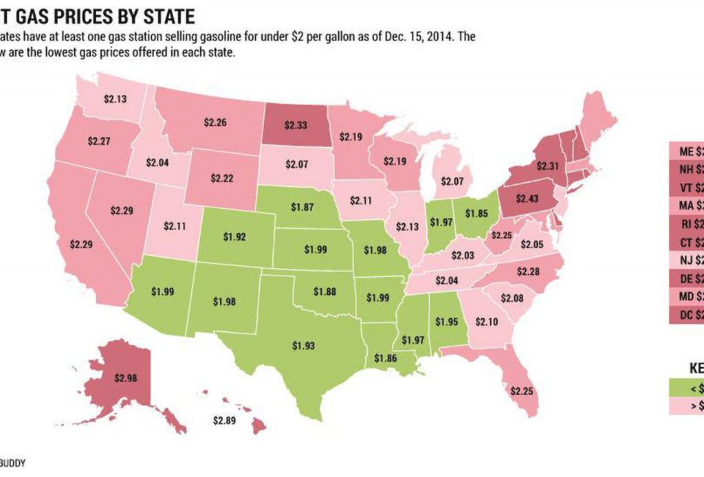 The Lowest Gas Prices In Every State intended for Gas Prices Per State Map