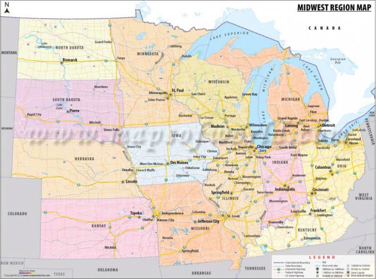 The Midwest Region Map, Map Of Midwestern United States With Map Of ...