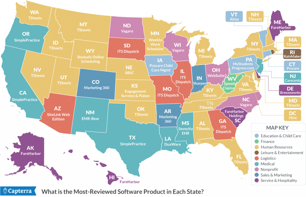 The United States Of Software - Capterra Blog with United States Product Map