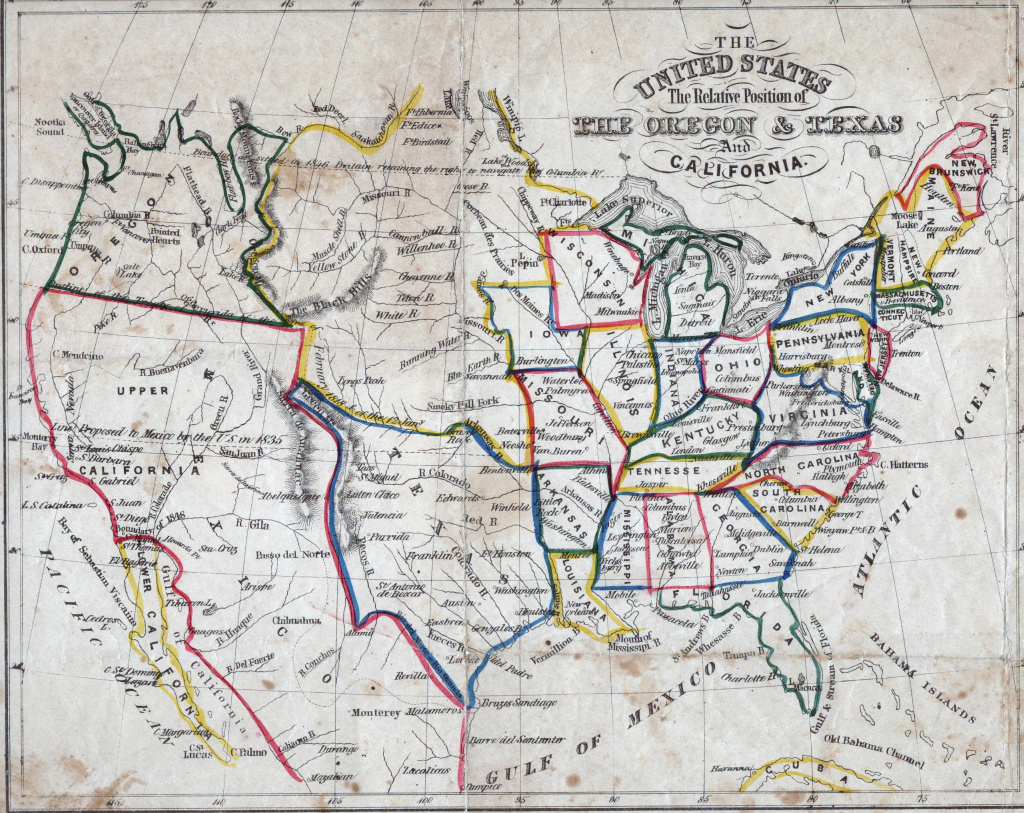 The United States, The Relative Position Of The Oregon &amp;amp; Texas And within Map Of United States 1845