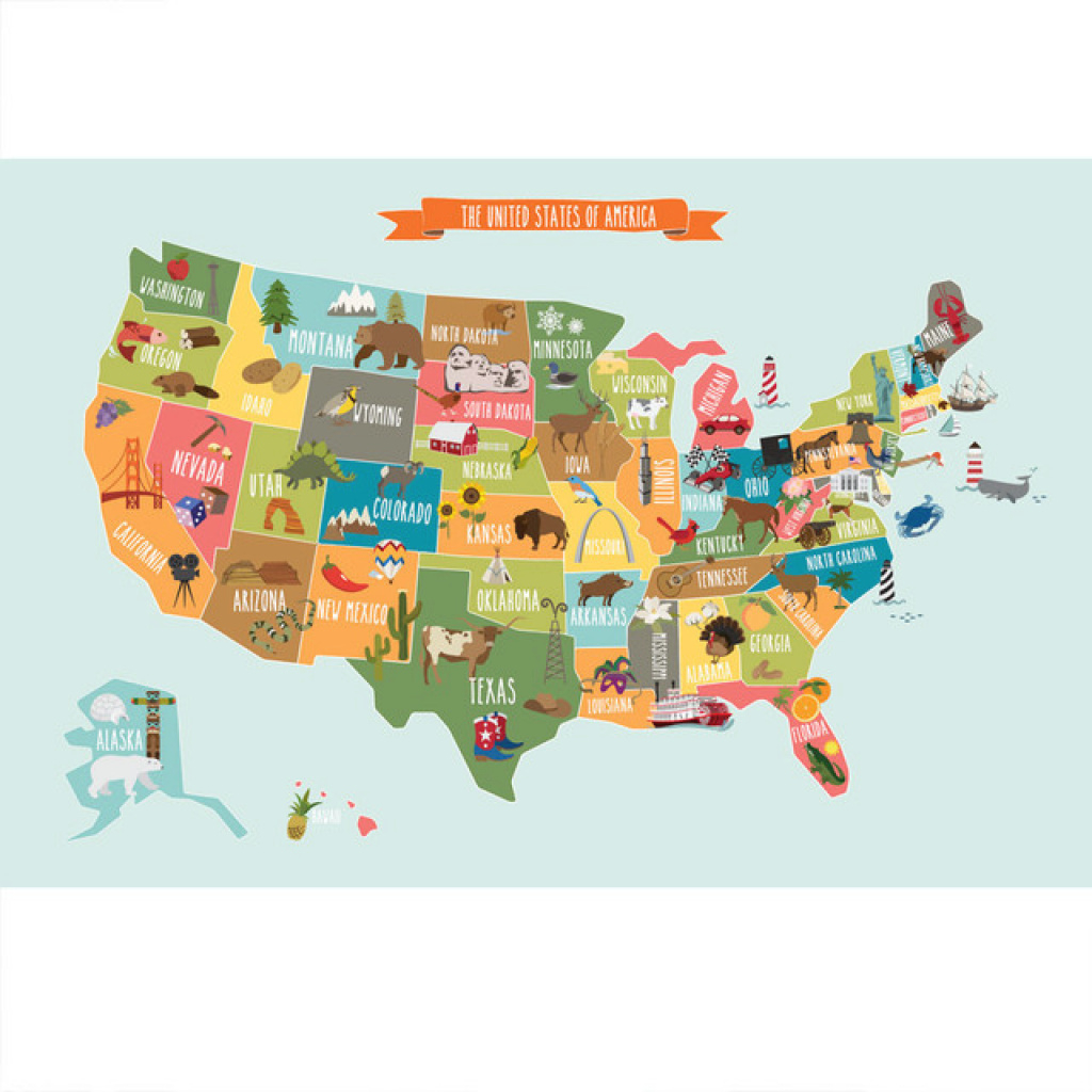 The Usa Map, Poster Wall Sticker - Contemporary - Kids Wall Decor throughout United States Map For Kids