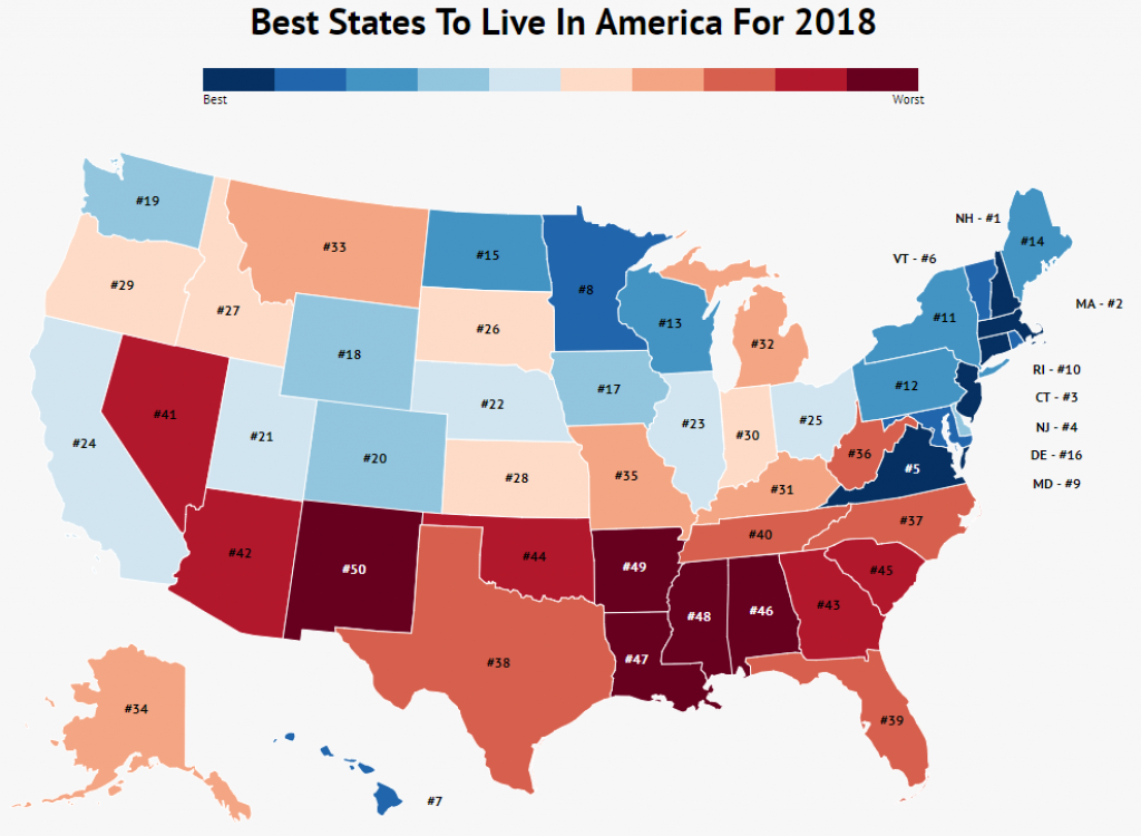 These Are The 10 Best States To Live In America For 2018 - Homesnacks intended for States Traveled Map