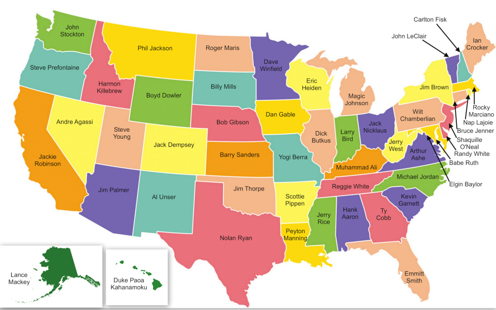 U.s. Map Of Most Iconic Athlete From Each State - Mandatory intended for Is State Map