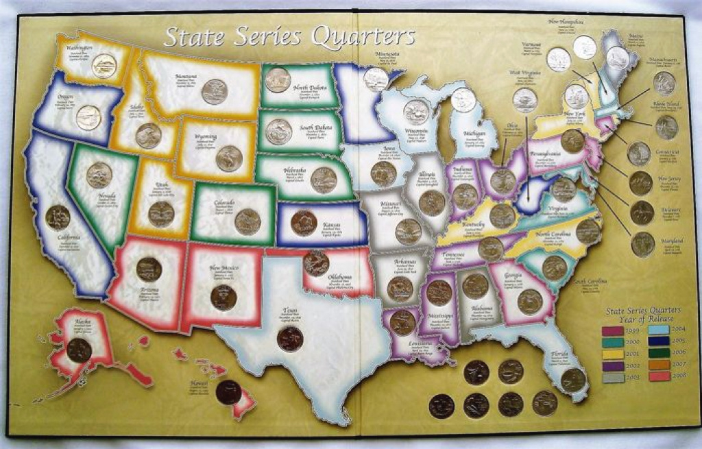 United States - 25 Cents 1999/2008 &amp;#039;state Quarters&amp;#039; (56 Different within State Series Quarters Collector Map