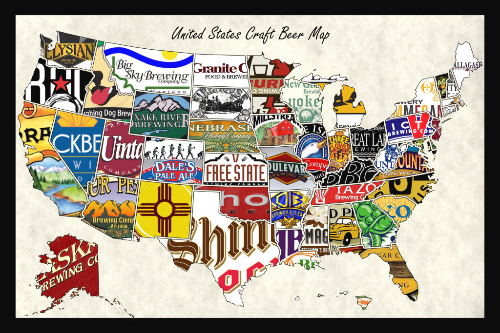 United States Craft Beer Wall Map Art Poster Of Breweries in United States Product Map