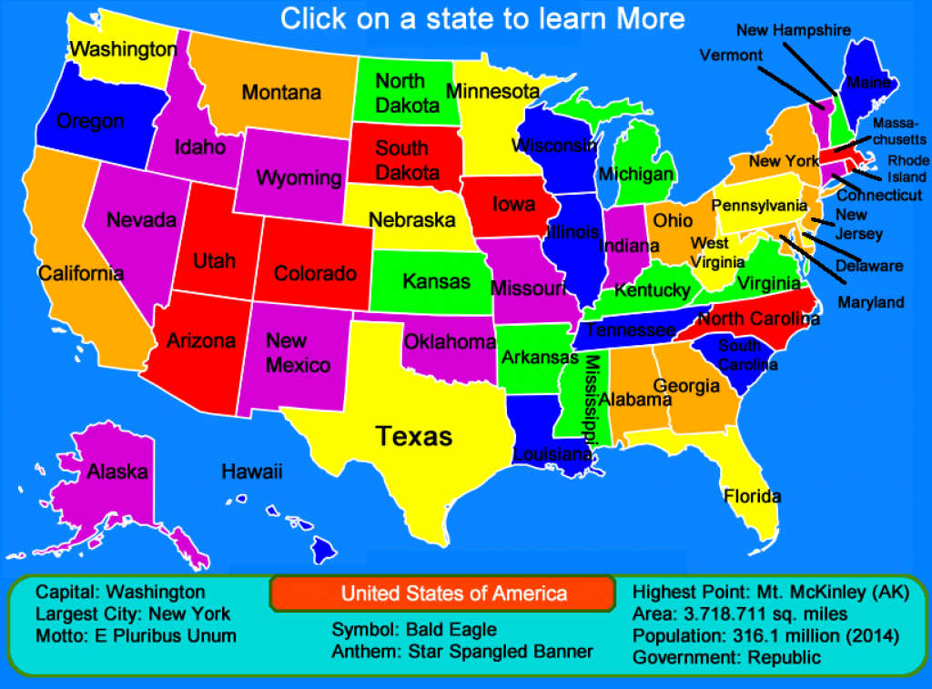 United States Map – Click And Learn « for Interactive State Map