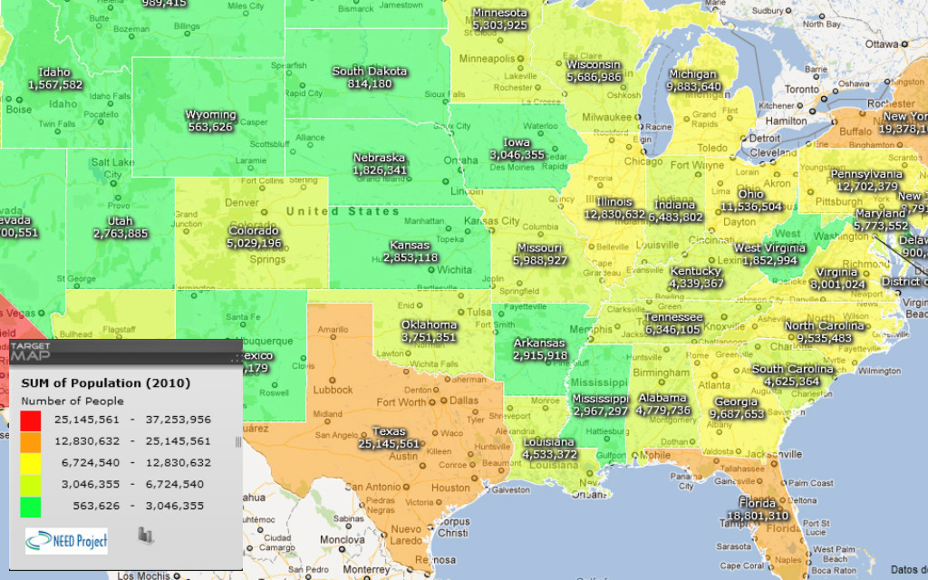United States Map Of U.s. Populationstate, 2010State - Targetmap for State Population Map