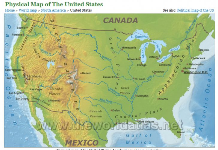 United States Map Physical Features - United States Map Physical Features And Travel Information For United States And Canada Physical Map 728x503 
