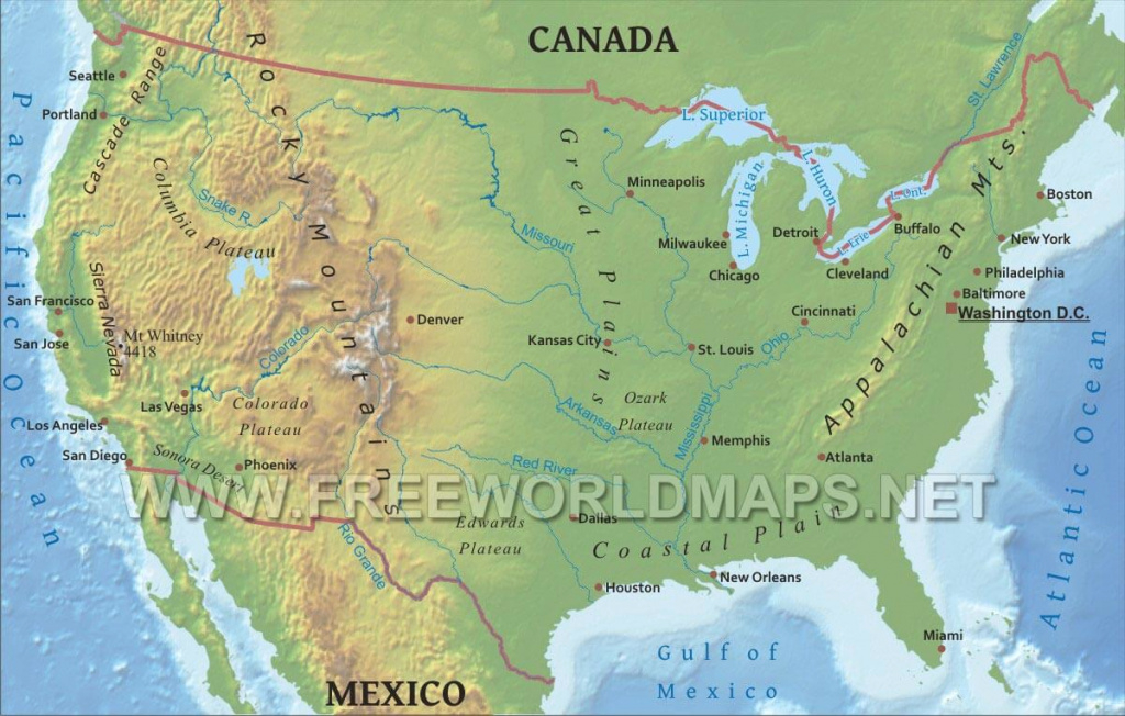 United States Physical Map for Physiographic Map Of The United States