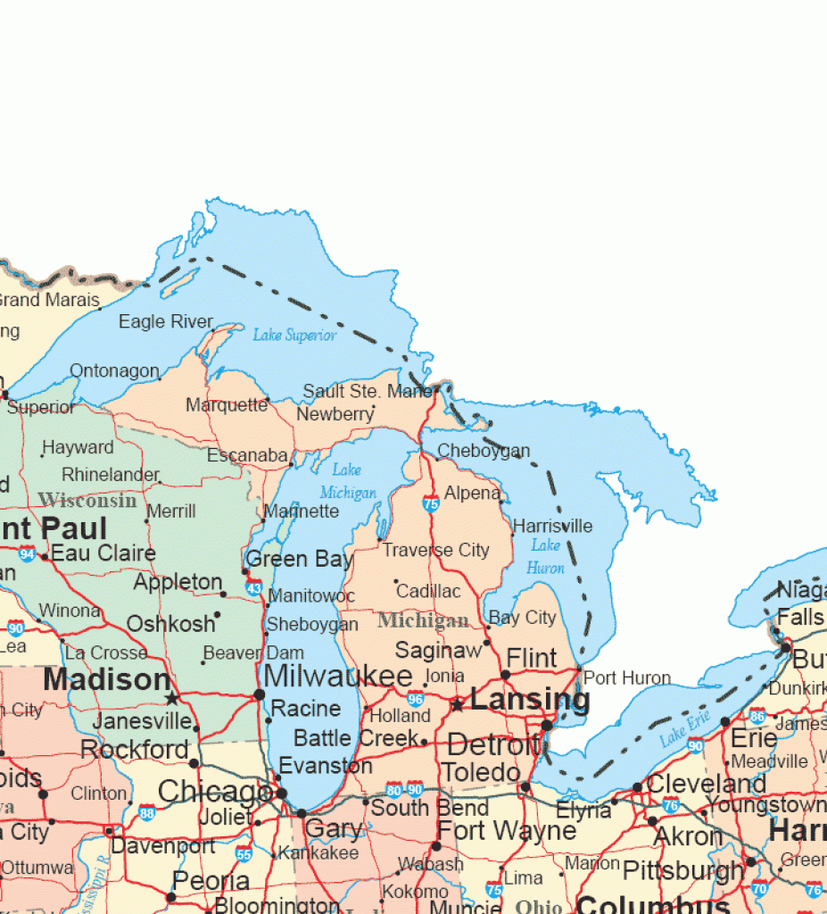 Upper Midwestern States Road Map with regard to Map Of Midwest States With Cities
