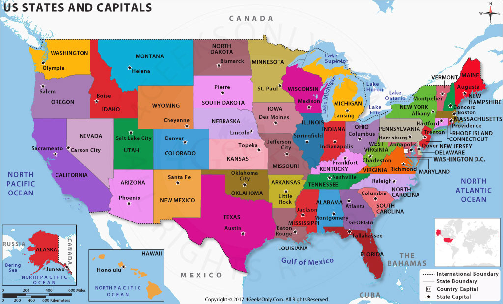 Us States And Capitals Map, United States Map With Capitals for United States Map With Capitols