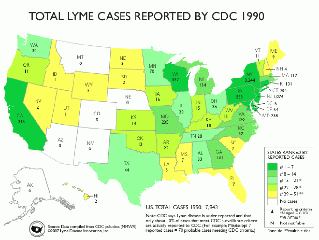 Usa Lyme Disease Maps, 1990 And 2012 – The Lyme Chronicles intended for Lyme Disease By State Map
