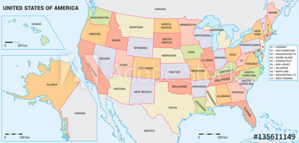 Usa Map With Federal States Including Alaska And Hawaii. United inside United States Including Alaska And Hawaii Map