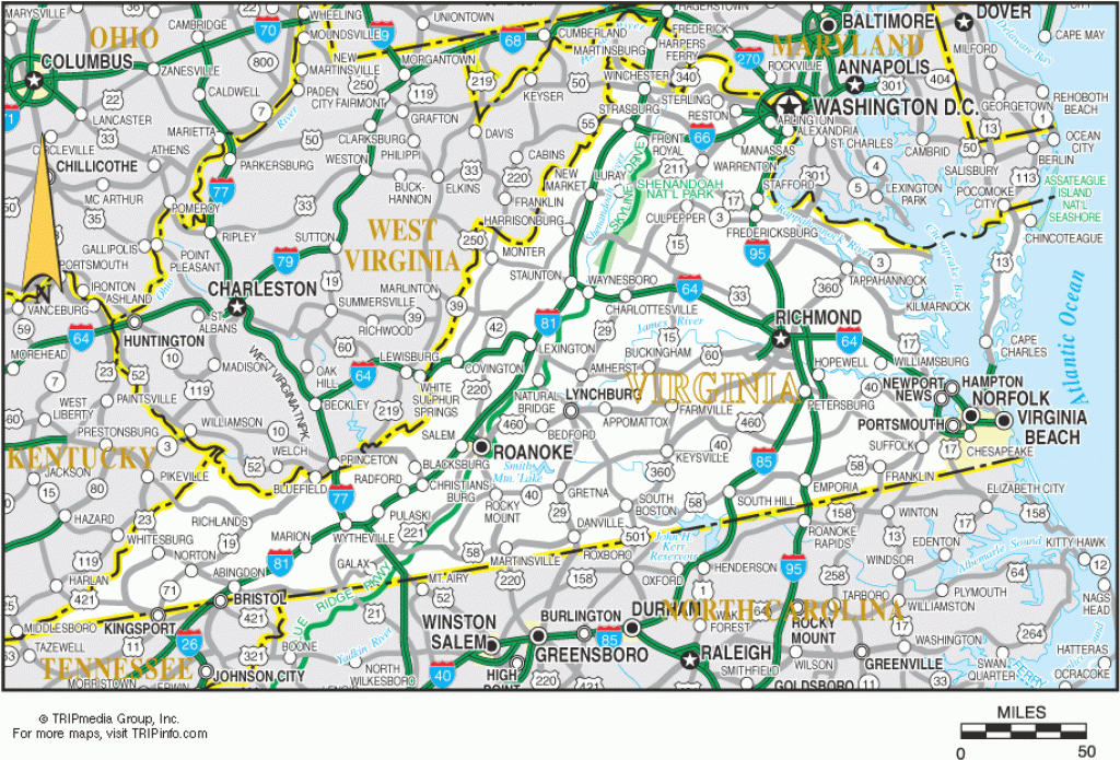 Virginia Road Map throughout Tri State Road Map