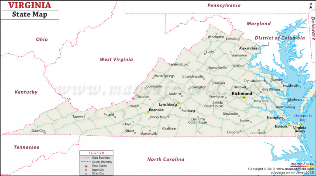 Virginia State Map in Map Of Virginia And Surrounding States