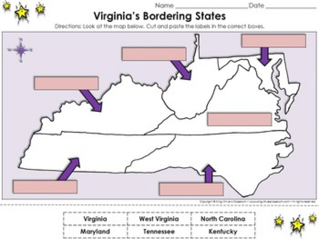 Virginia&amp;#039;s Bordering States - Cut And Paste Activity - King Virtue&amp;#039;s intended for Map Of Virginia And Surrounding States